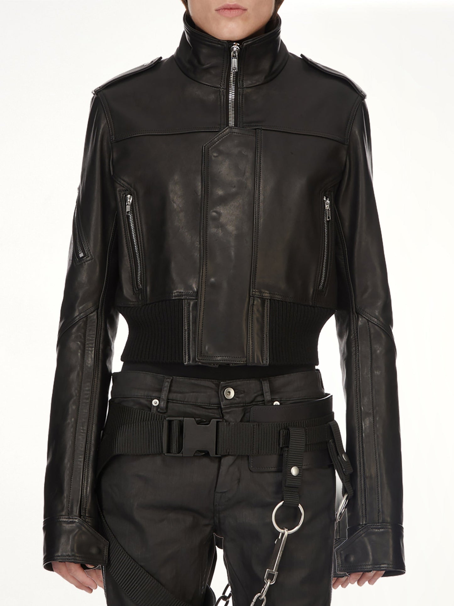 Image of Coats & Jackets. Product name - Rev Leather Jacket in Black colour by brand - RICK OWENS