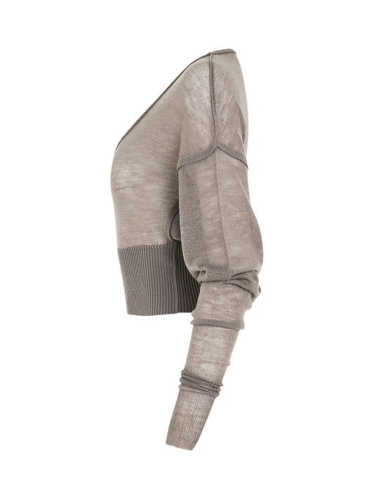 RICK OWENS Long Sleeve V Knit Sweater (Brown)