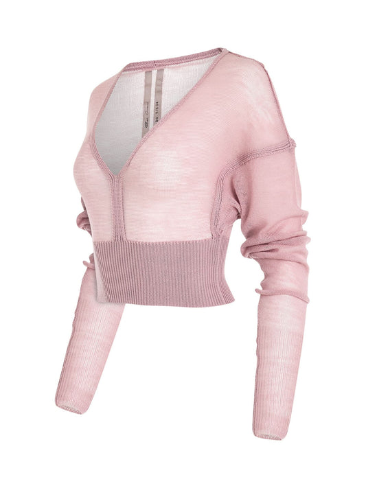RICK OWENS Long Sleeve V Knit Sweater (Dusty Pink)