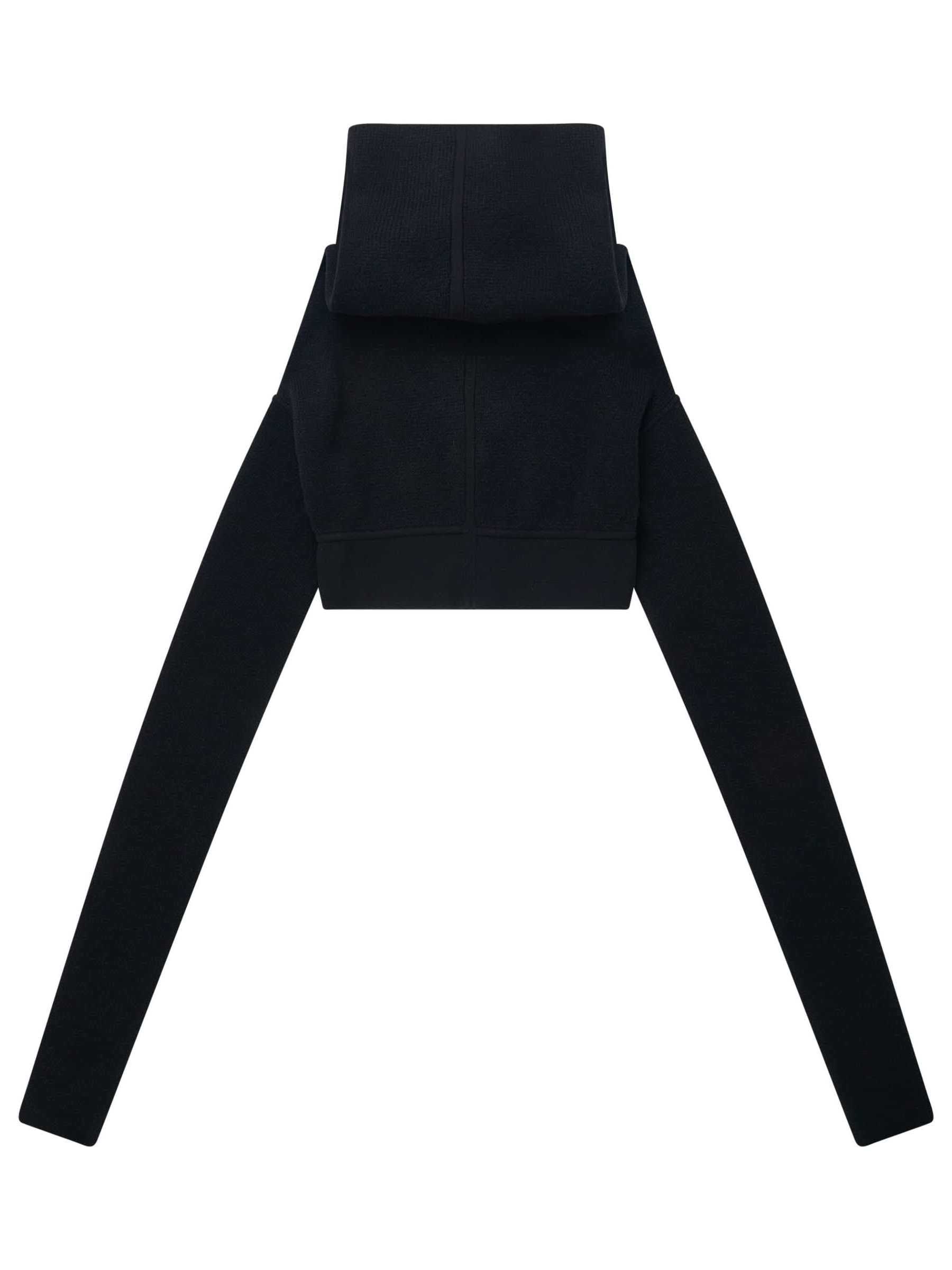 Image of a model wearing Outerwear. Productname: RICK OWENS Cowl Pull Knit Sweater in Black colour by brand - RICK OWENS