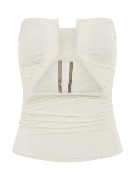 Image of a model wearing Tops. Productname: RICK OWENS Prong Knit Top in WHITE colour by brand - RICK OWENS