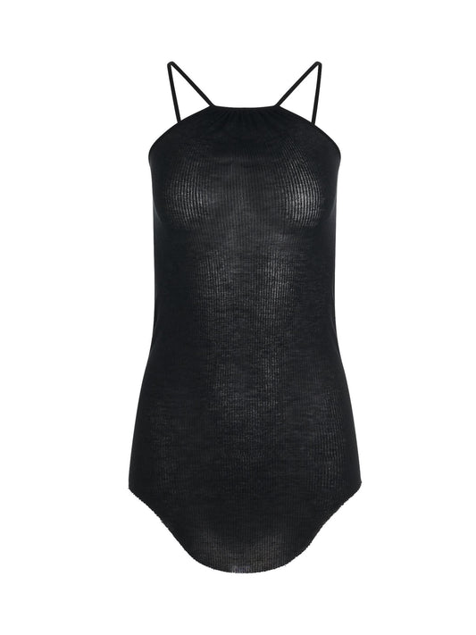 Image of a model wearing Tops. Productname: RICK OWENS Skorpio Tank Top in BLACK colour by brand - RICK OWENS