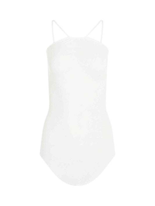 Image of a model wearing Tops. Productname: RICK OWENS Skorpio Tank Top in Milk colour by brand - RICK OWENS