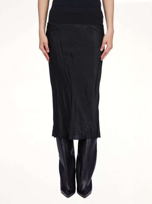 Image of a model wearing Skirts. Product name - Knee Bias Skirt in Black colour by brand - RICK OWENS