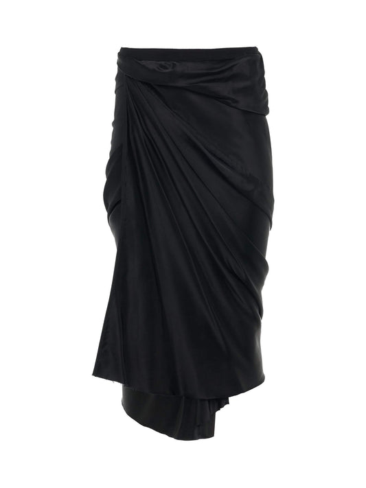 Image of a model wearing Skirts. Productname: RICK OWENS Wrap Skirt in BLACK colour by brand - RICK OWENS