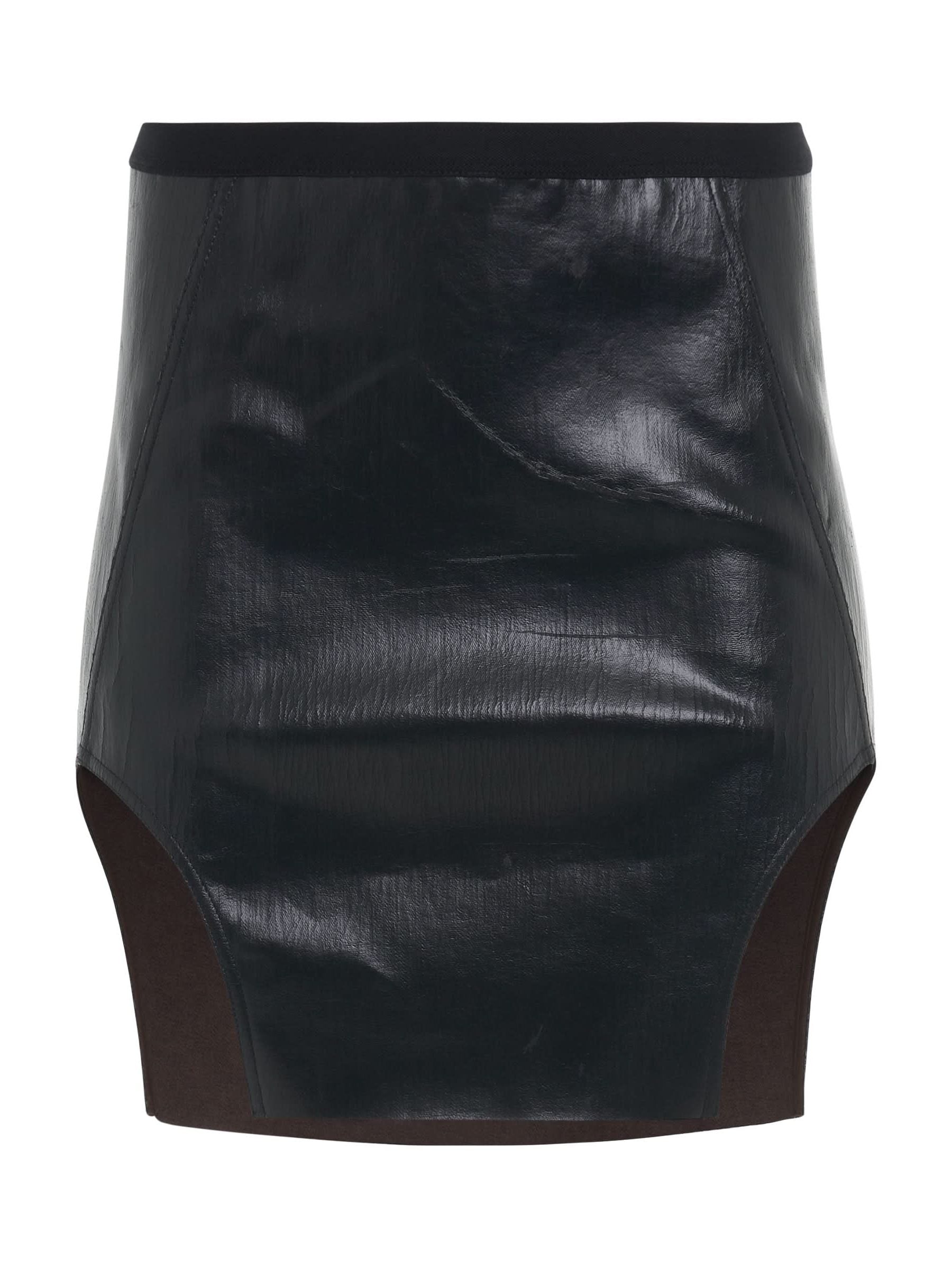 Image of a model wearing Denim. Productname: RICK OWENS Diana Mini Denim Skirt in Black colour by brand - RICK OWENS