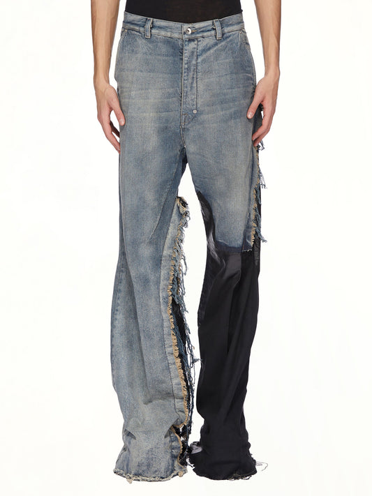 Image of a model wearing Pants. Productname: RICK OWENS Joris Trouser in Dirty Hustler/Black colour by brand - RICK OWENS