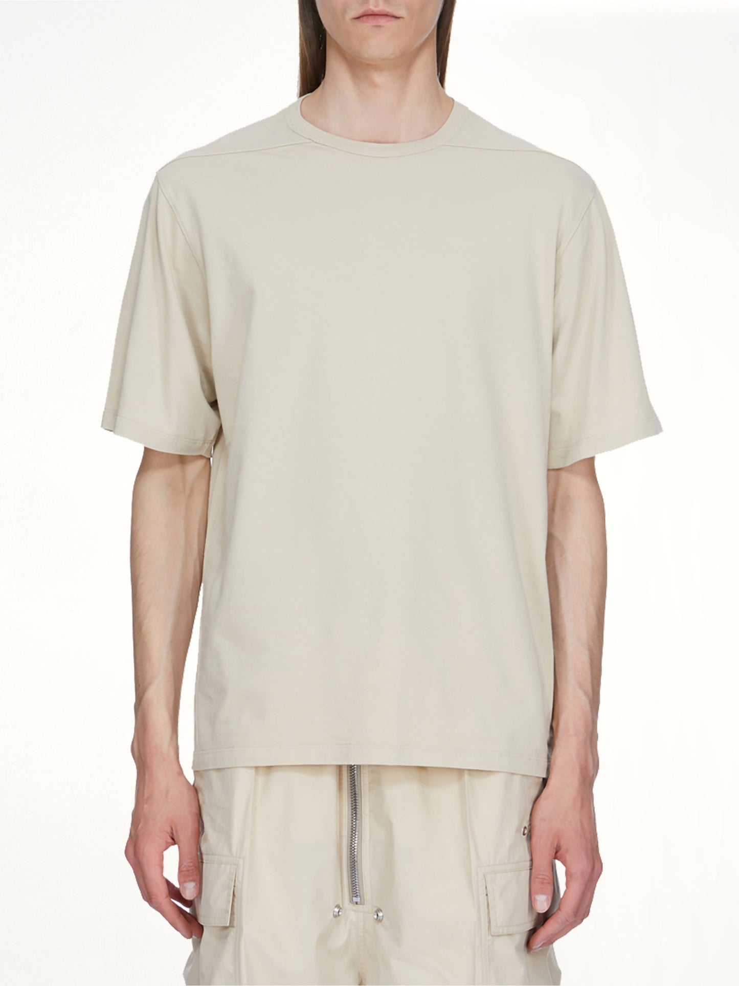 Image of a model wearing Tops. Product name - Brad T in Beige colour by brand - RICK OWENS