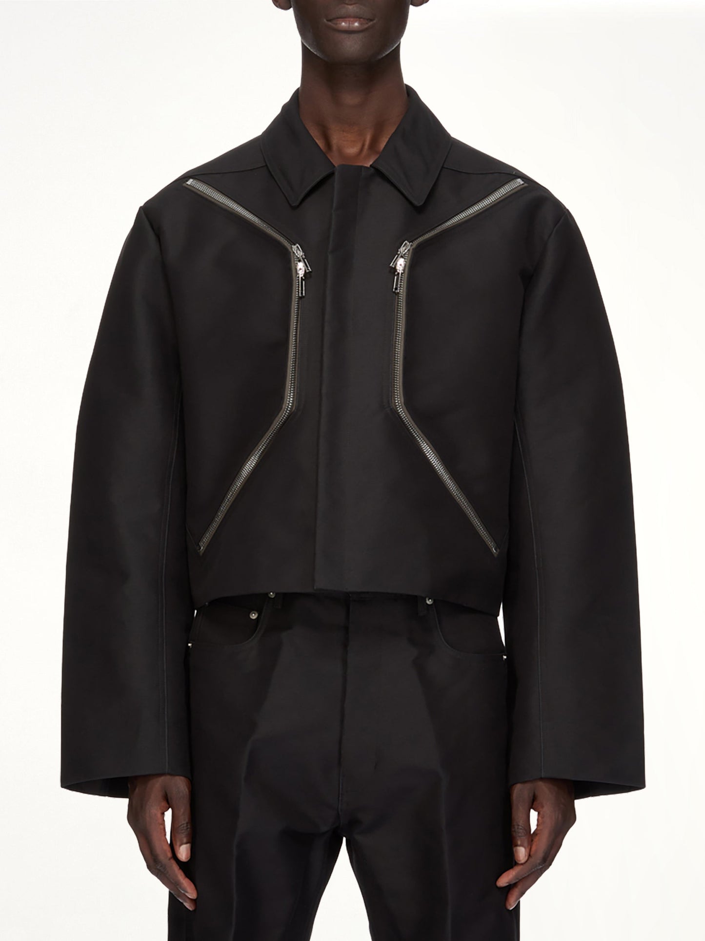 Image of Coats & Jackets. Product name - Woven Heizer Mac Jacket in Black colour by brand - RICK OWENS