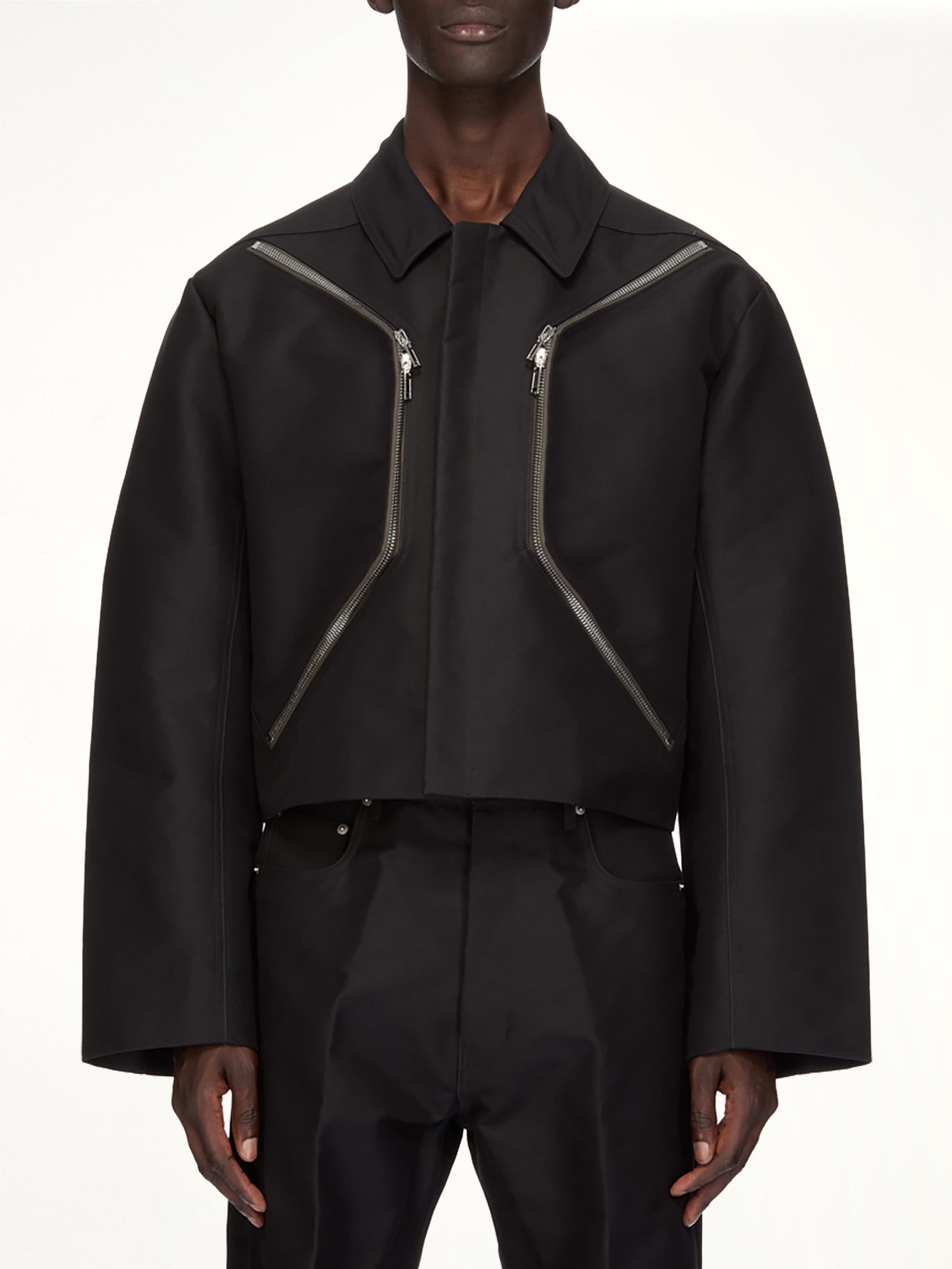Image of Coats & Jackets. Product name - Woven Heizer Mac Jacket in Black colour by brand - RICK OWENS
