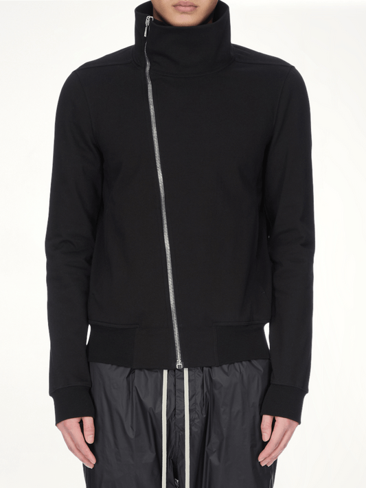 Image of a model wearing Outerwear. Productname: RICK OWENS Bauhaus Jogger Sweatshirt in Black colour by brand - RICK OWENS