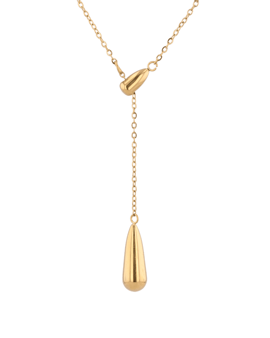 Image of Necklaces. Product name - Raindrop Gold Lariat Necklace in colour by brand - LAVANA