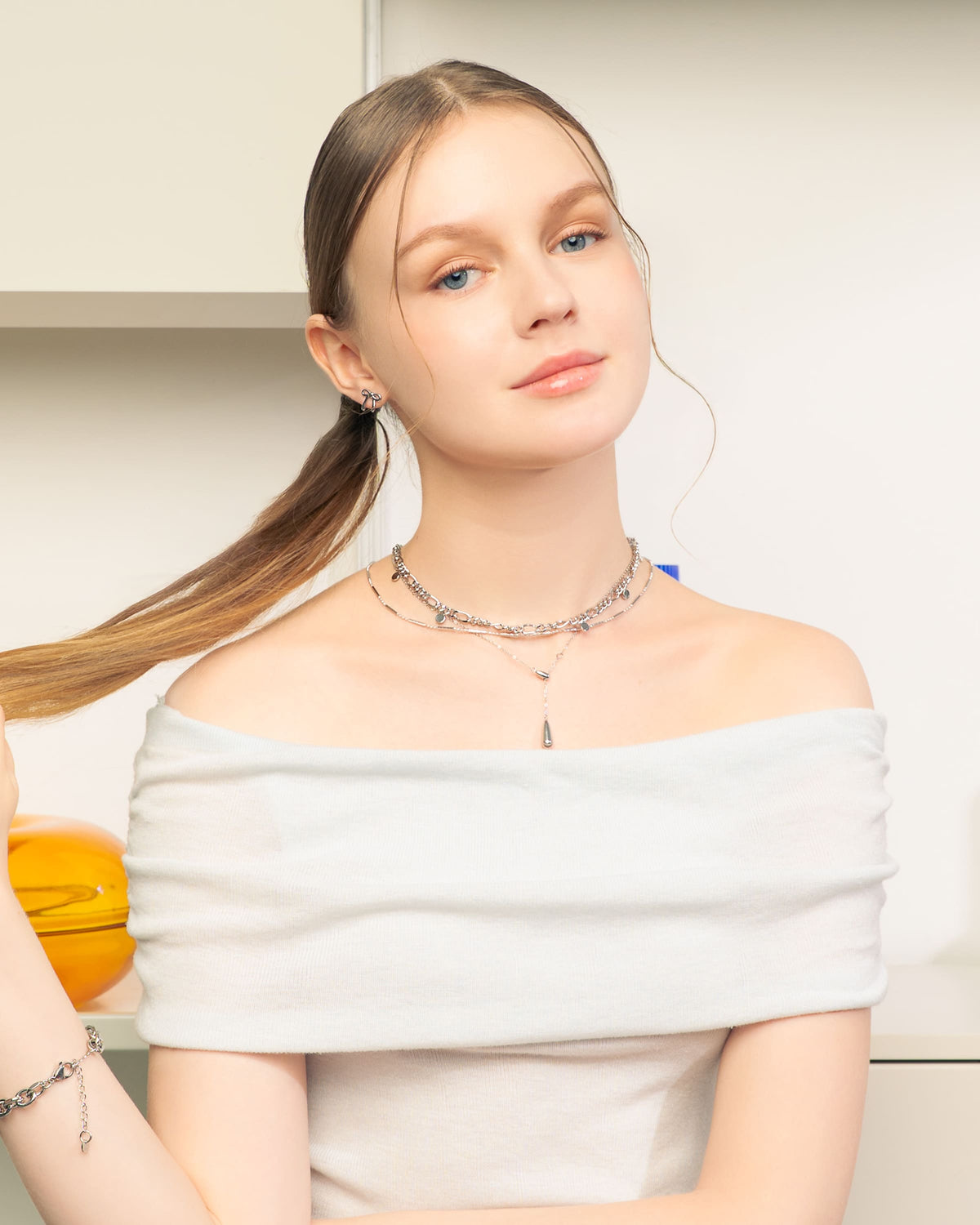 LAVANA Raindrop Silver Lariat Necklace