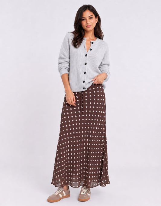 Among the Brave Rally Georgette Bias Cut Maxi Skirt (Chocolate Polka Dot)