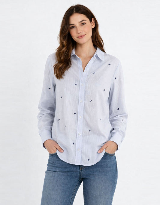 Image of Shirts. Product name - Reid Shirt Blue Bow Stripe in Blue Bow Stripe colour by brand - Betty Basics