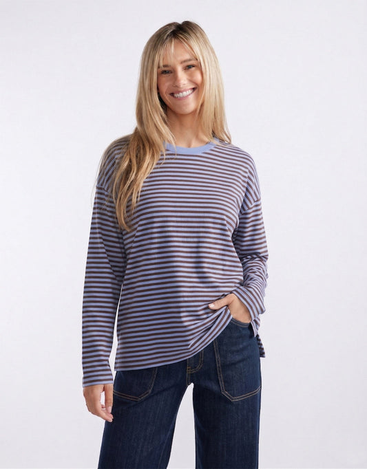 Image of T-Shirts. Product name - Relaxed Long Sleeve T-Shirt Blue/Chocolate in Blue/Choco colour by brand - White & Co.