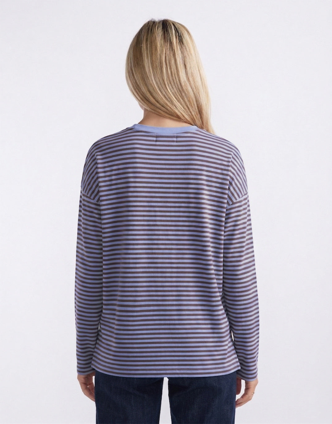 White & Co. Relaxed Long Sleeve T-Shirt Blue/Chocolate (Blue/Choco)