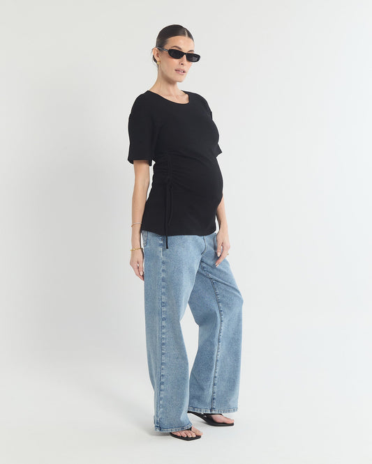 Soon Maternity Relaxed Wide Leg Drawstring Jeans