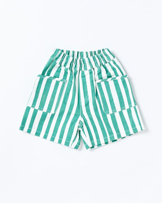 Image of a model wearing Shorts. Productname: Walnut Melbourne Remy Short in Green Stripe colour by brand - Walnut Melbourne
