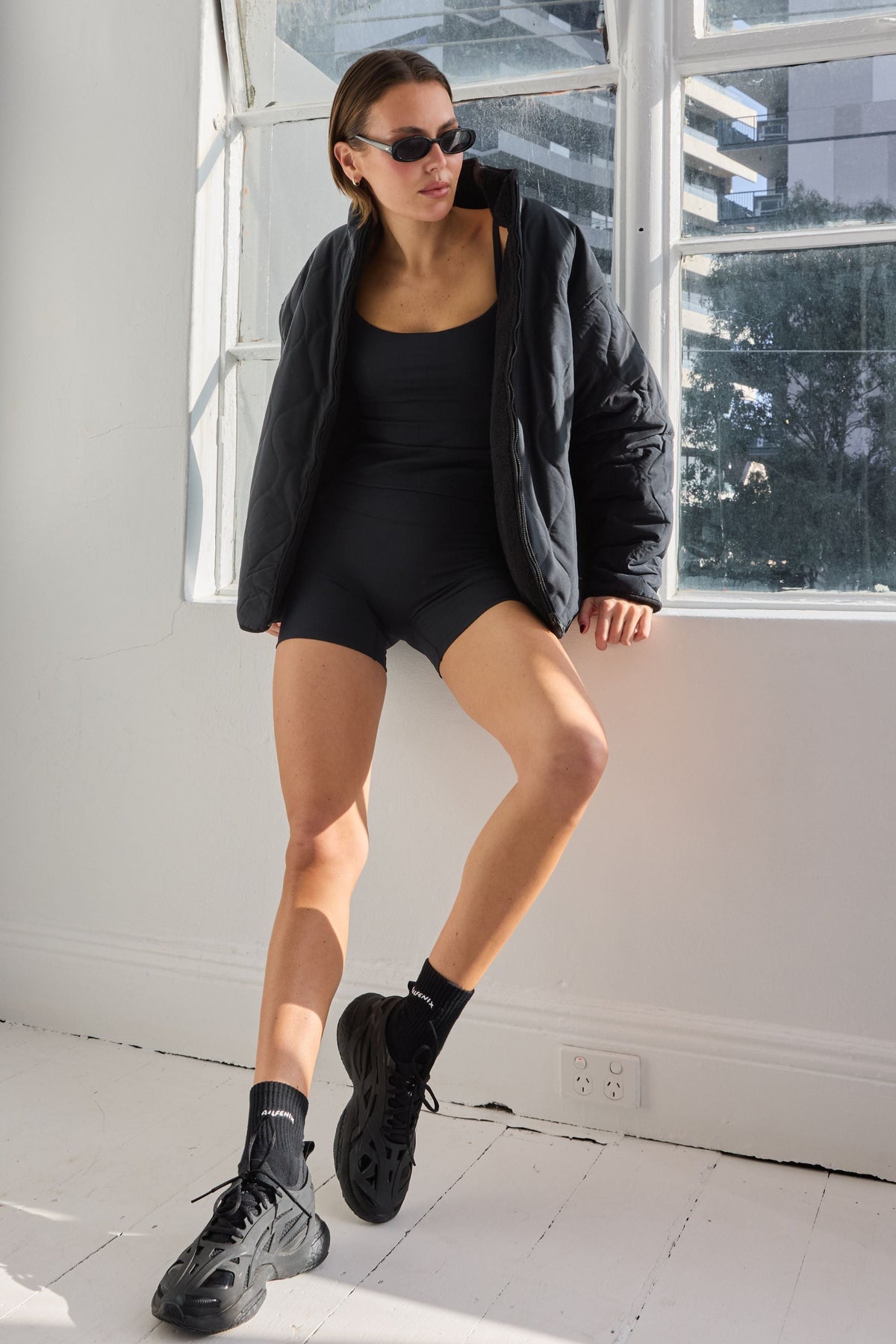 Reversible Quilted Sherpa Jacket (Black)
