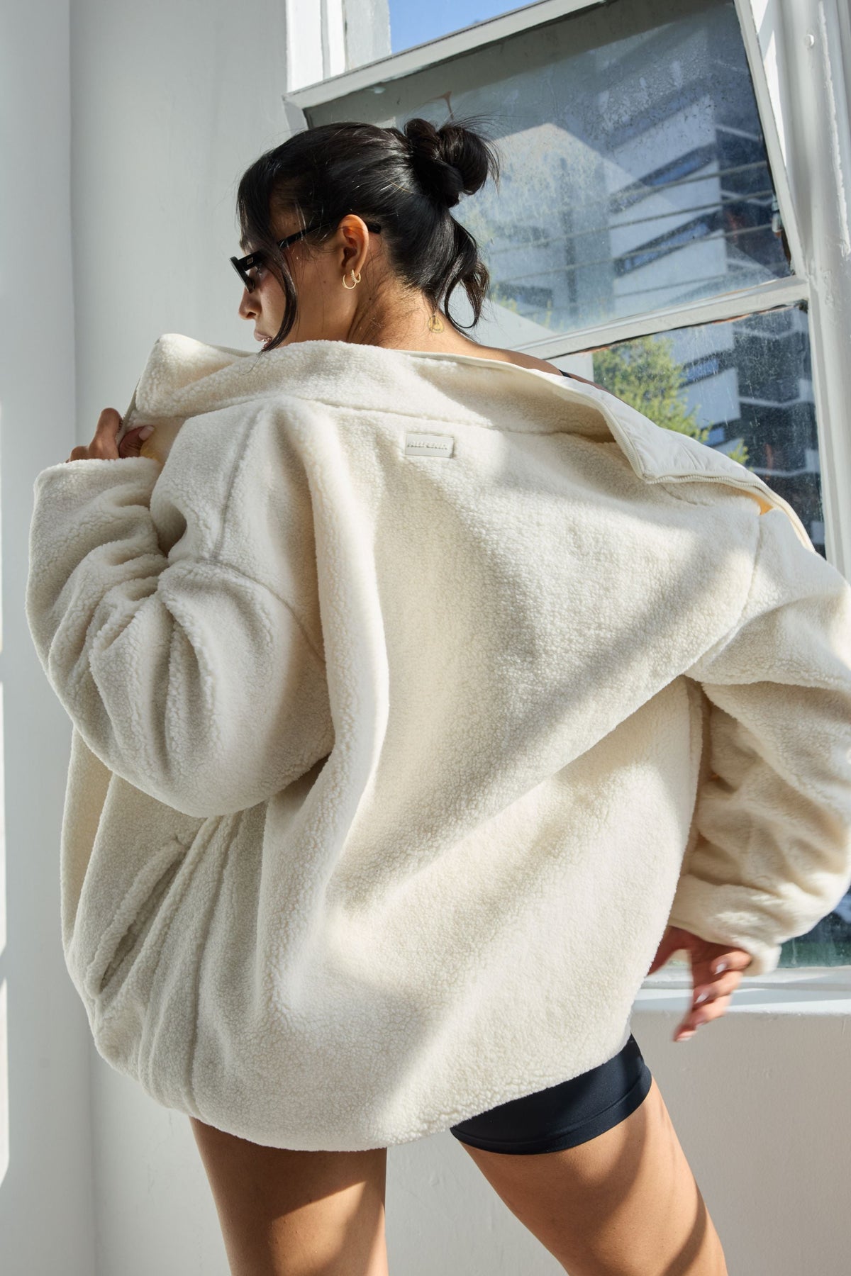 Image of Coats & Jackets. Product name - Reversible Quilted Sherpa Jacket in Chalk colour by brand - All Fenix