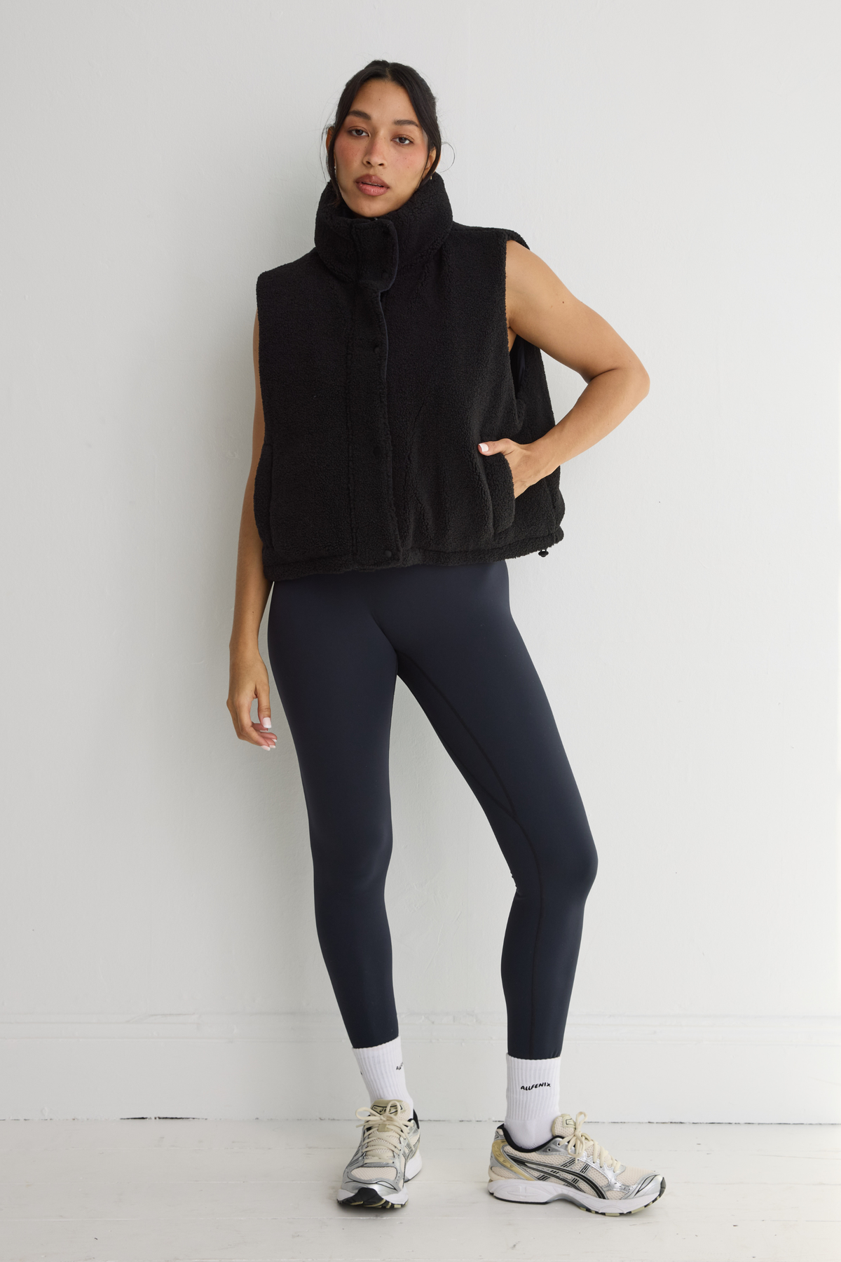 Image of Coats & Jackets. Product name - Reversible Sherpa Vest in Black colour by brand - All Fenix