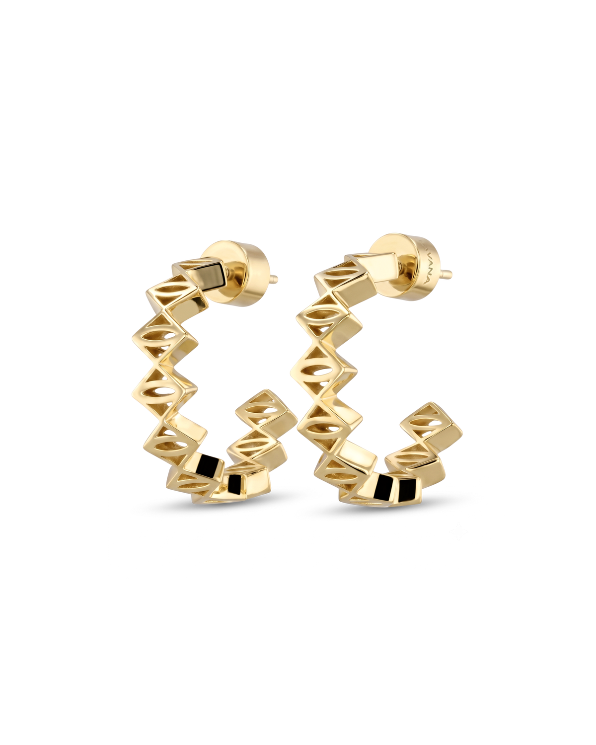 Image of Earrings. Product name - Rhombus Geometric Gold Hoop Earrings in colour by brand - LAVANA