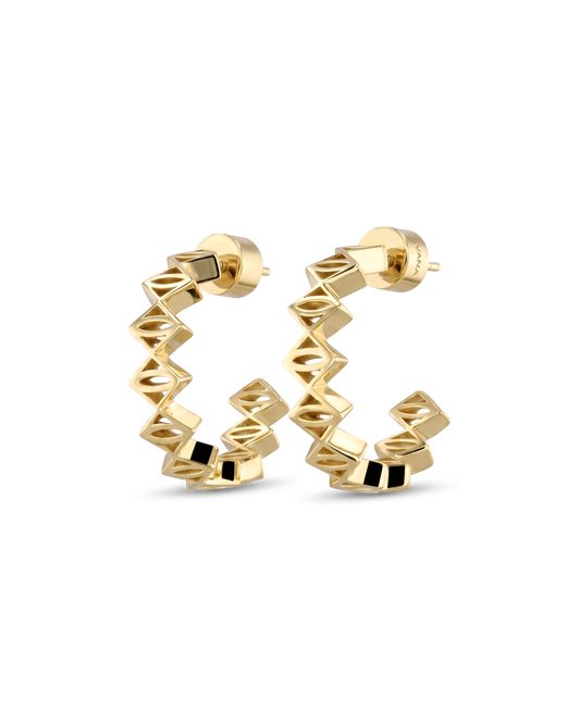 Image of Earrings. Product name - Rhombus Geometric Gold Hoop Earrings in colour by brand - LAVANA