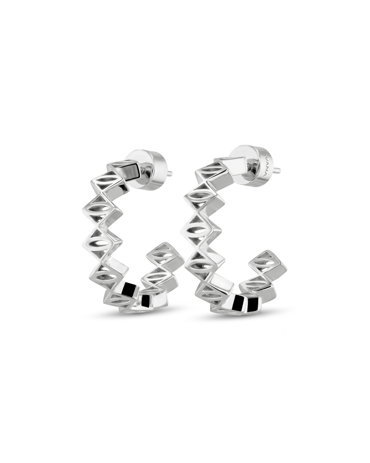 Image of Earrings. Product name - Rhombus Geometric Silver Hoop Earrings in colour by brand - LAVANA