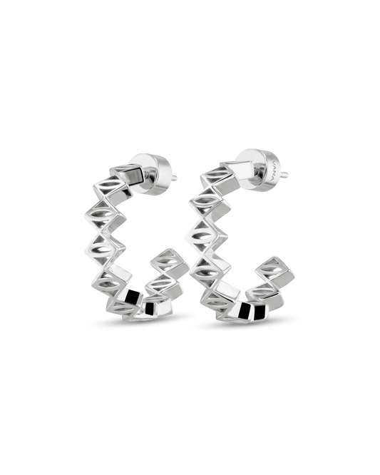 Image of Earrings. Product name - Rhombus Geometric Silver Hoop Earrings in colour by brand - LAVANA