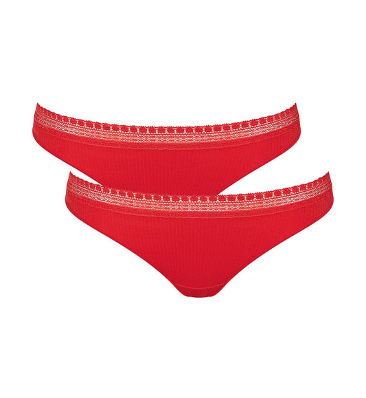Image of Briefs. Productname: Triumph Sloggi Go Ribbed Brazil Twin Pack in Campari colour by brand - Triumph