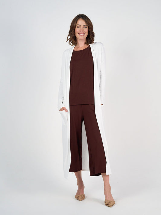 Lou Lou Ribbed Bamboo Long-Line Pocket Cardigan (Cream)