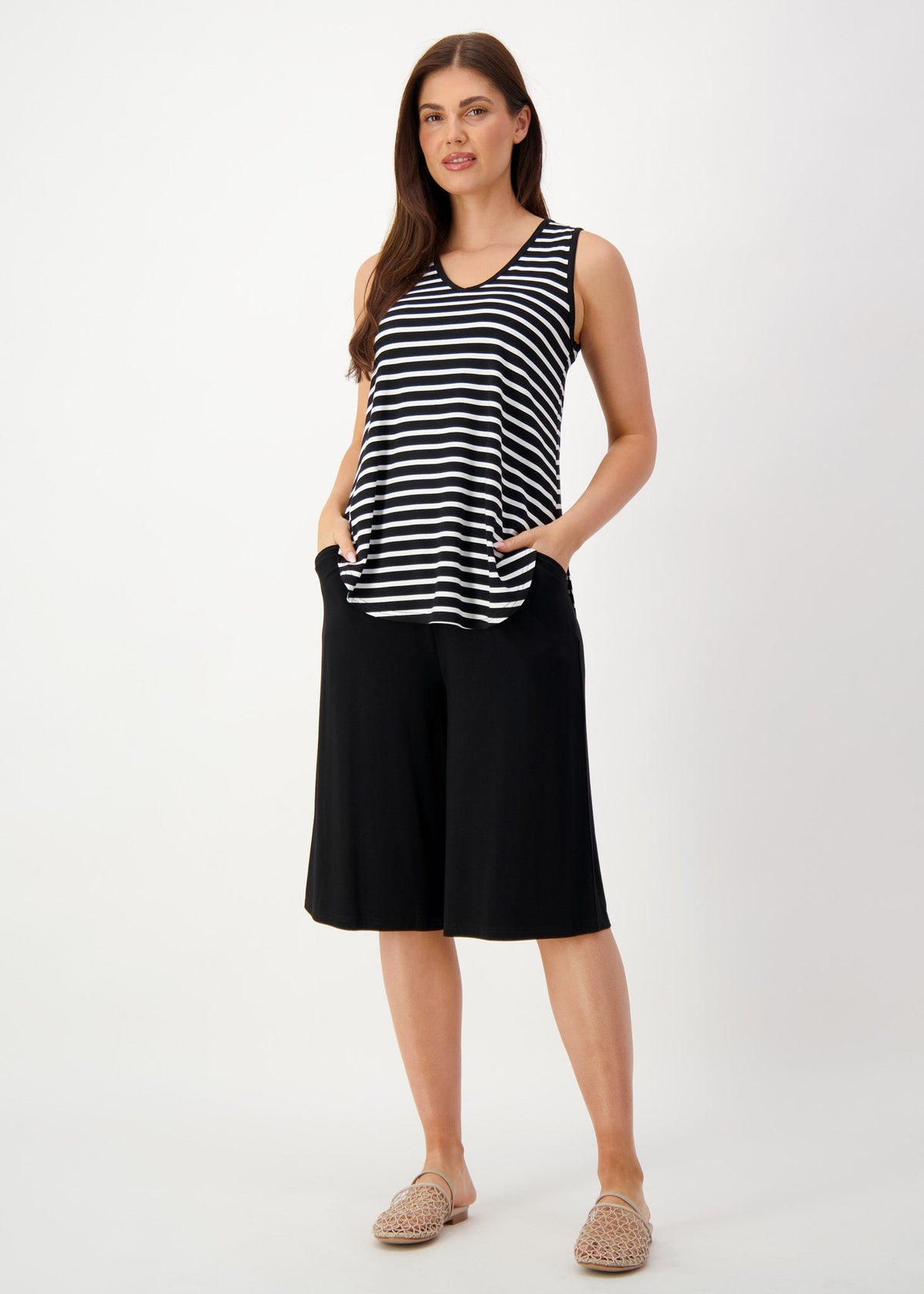 Lou Lou Rihanna V-Neck Bamboo Tank Top (Black & White Stripe)