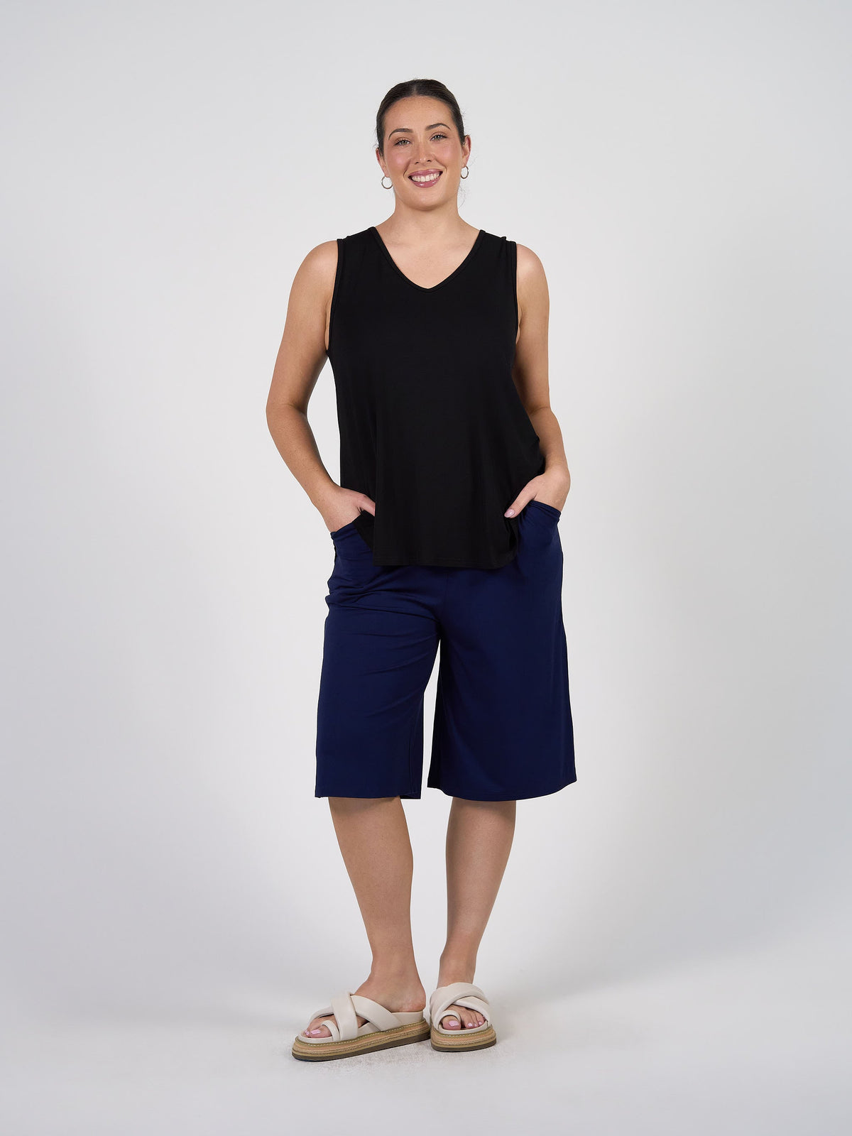 Lou Lou Bakar 3/4 Length Bamboo Culottes (Navy)