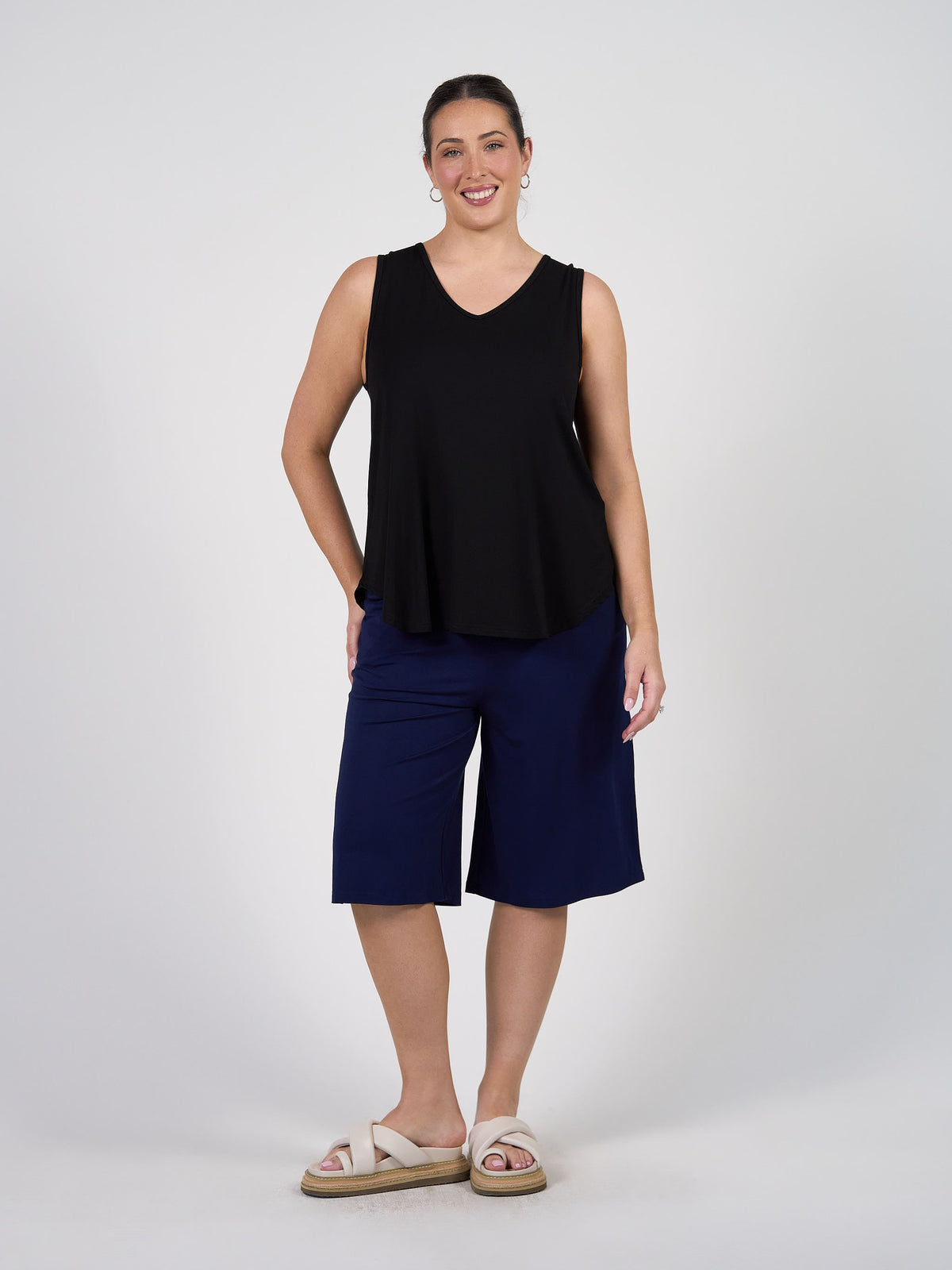 Lou Lou Rihanna V-Neck Bamboo Tank Top (Black)