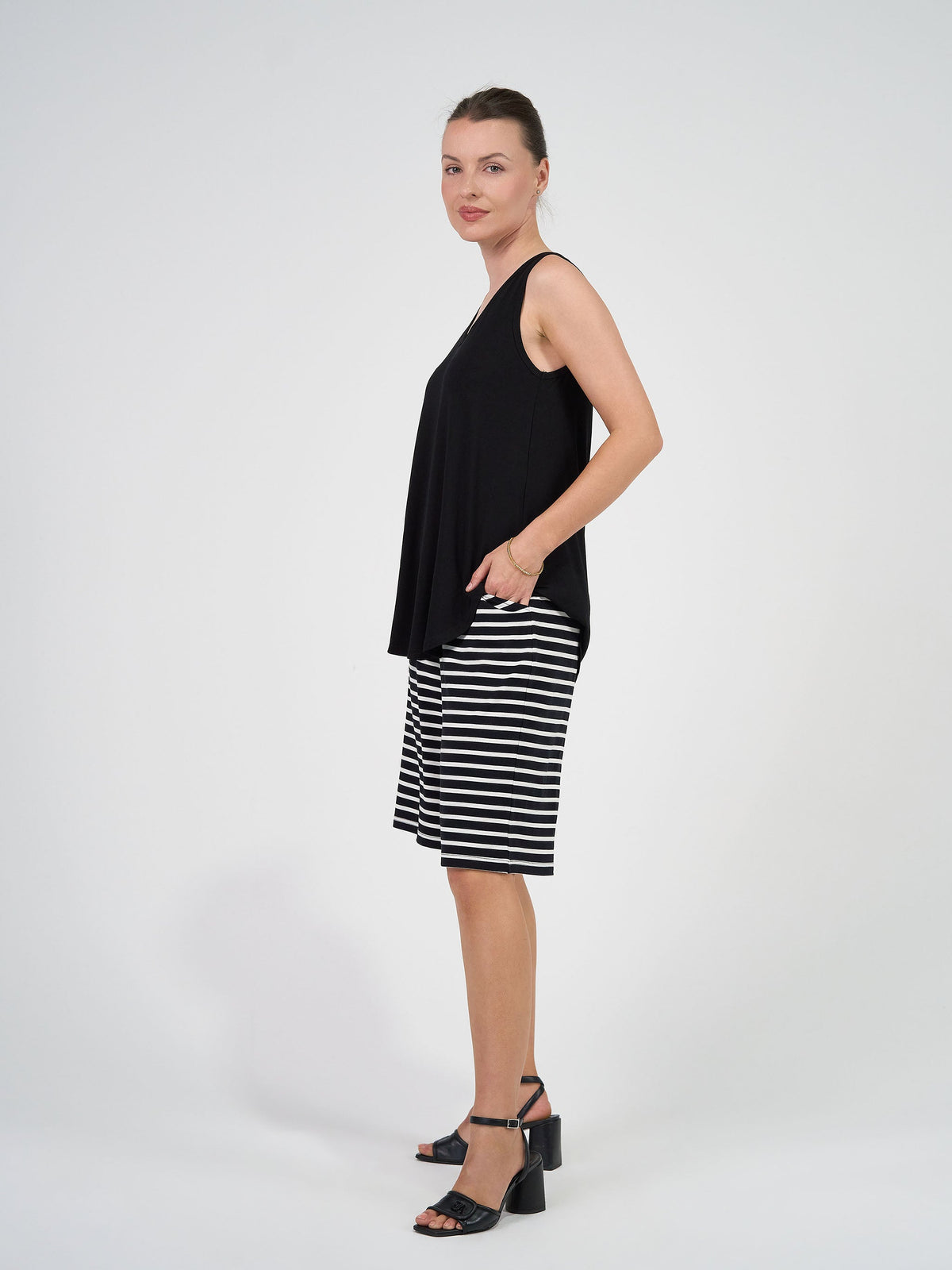 Lou Lou Simone Wide Leg Bamboo Shorts (Black & White Stripe)