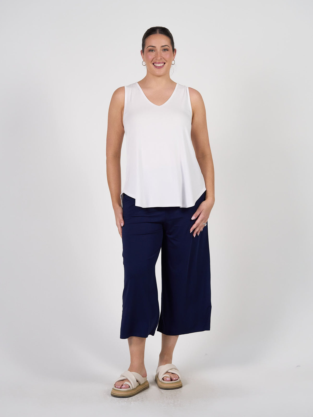 Lou Lou Rihanna V-Neck Bamboo Tank Top (White)
