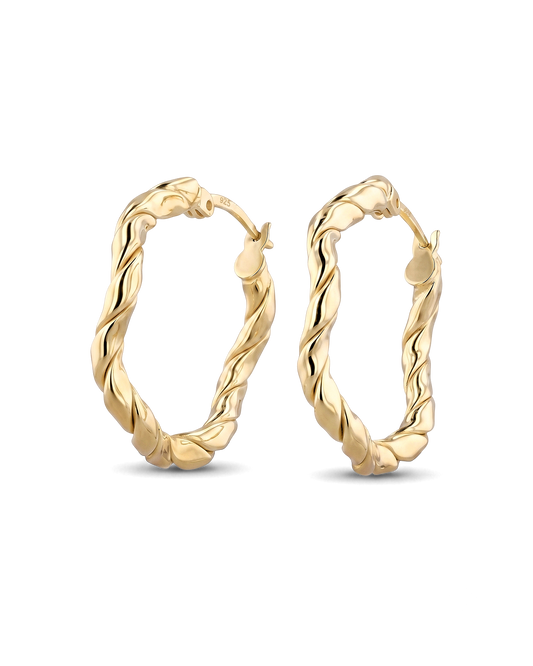 Image of Earrings. Product name - Ripples Gold Hoop Earrings in colour by brand - LAVANA