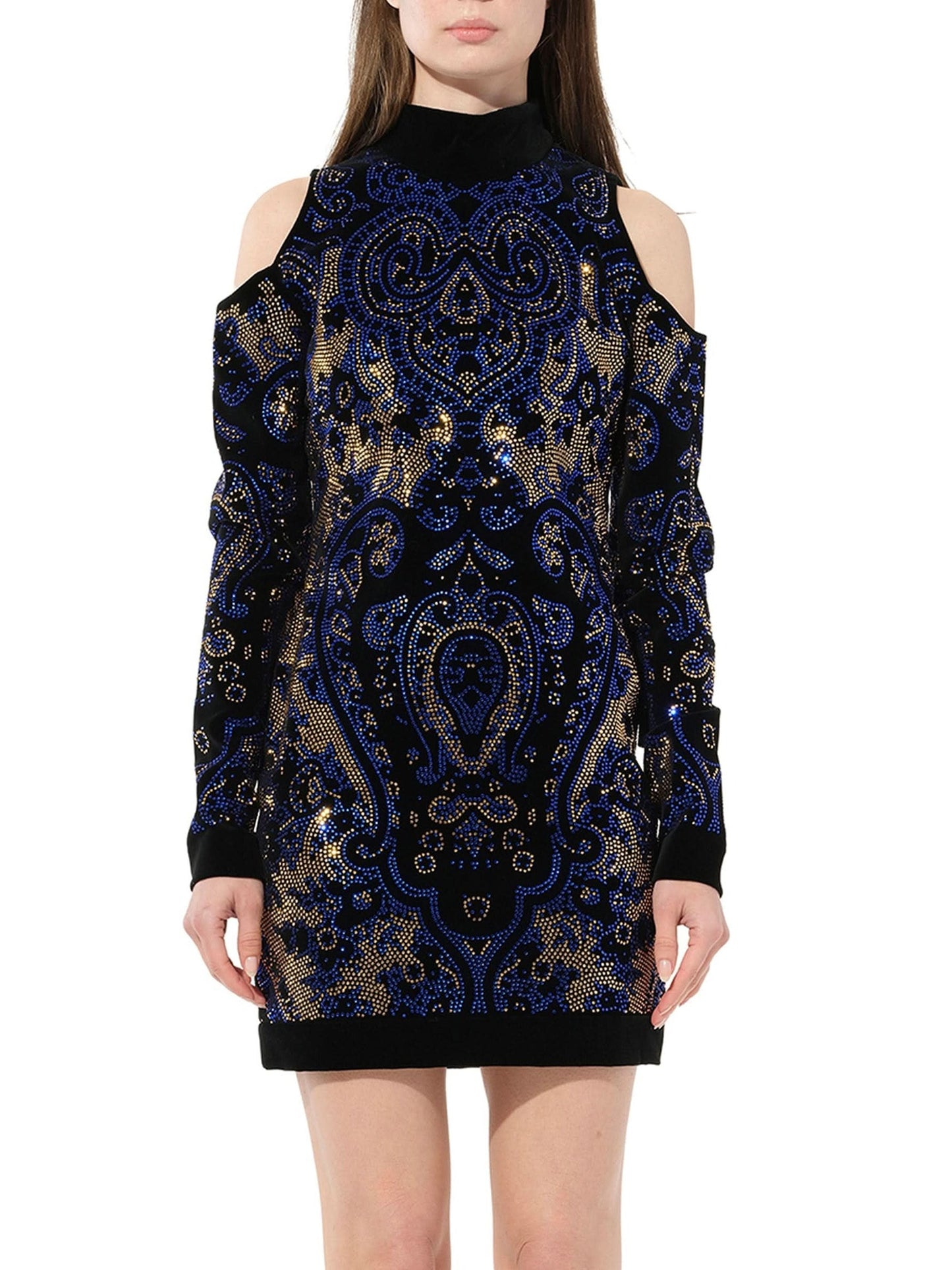 Image of a model wearing Dress. Productname: BALMAIN Robe Construction in Blue colour by brand - BALMAIN