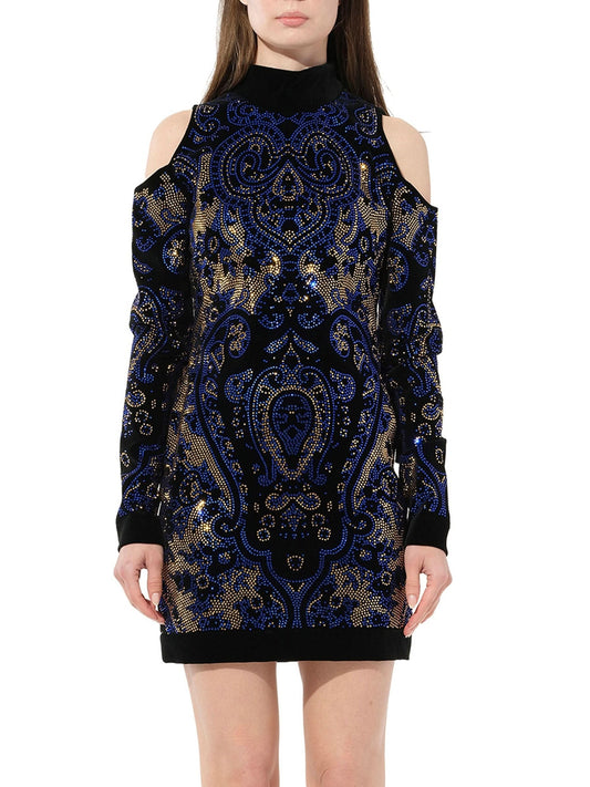 Image of a model wearing Dress. Productname: BALMAIN Robe Construction in Blue colour by brand - BALMAIN