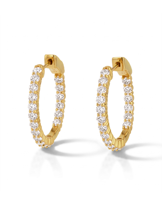 Image of Earrings. Product name - Roma Gold Diamond Hoop Earrings in colour by brand - LAVANA