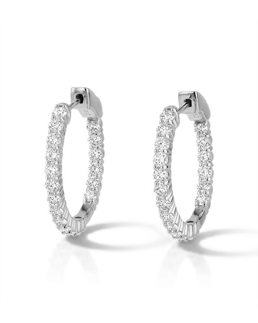 Image of Earrings. Product name - Roma Silver Diamond Hoop Earrings in colour by brand - LAVANA