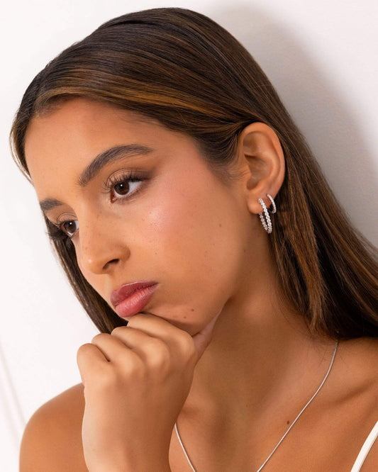 LAVANA Roma Silver Diamond Hoop Earrings