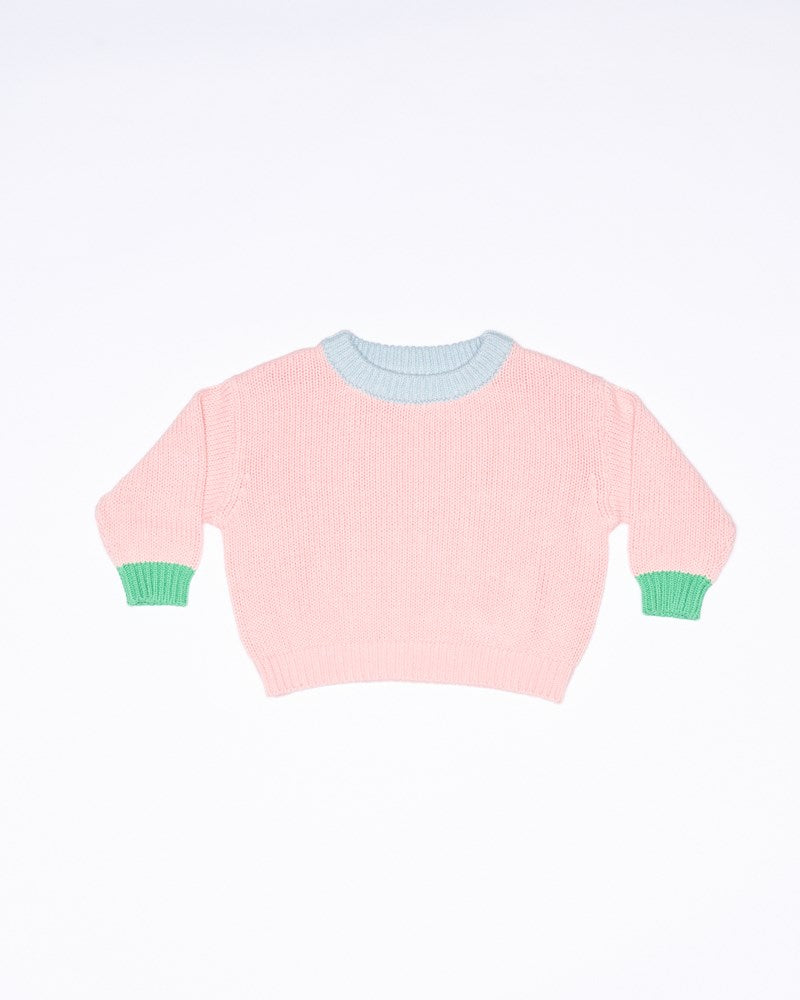 Image of a model wearing Outerwear. Productname: Romy Knit Jumper in Gelato colour by brand - Walnut Melbourne