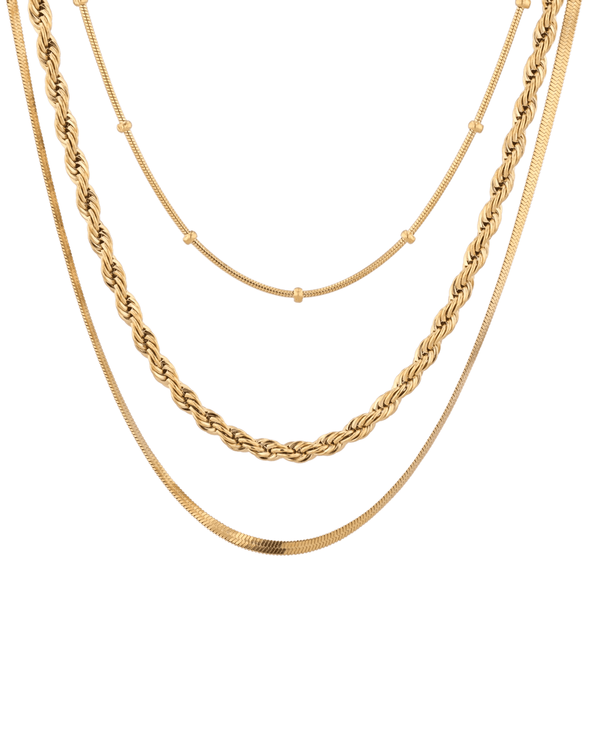 Image of Necklaces. Product name - Rope Trinity Gold Chain Necklace Set in colour by brand - LAVANA