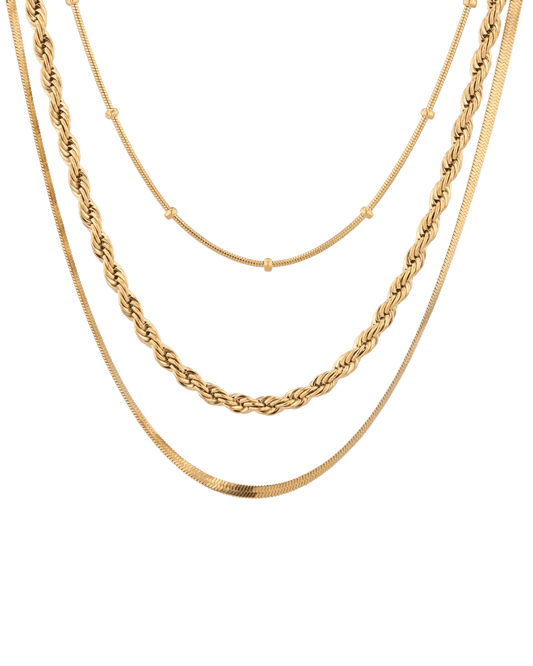 Image of Necklaces. Product name - Rope Trinity Gold Chain Necklace Set in colour by brand - LAVANA