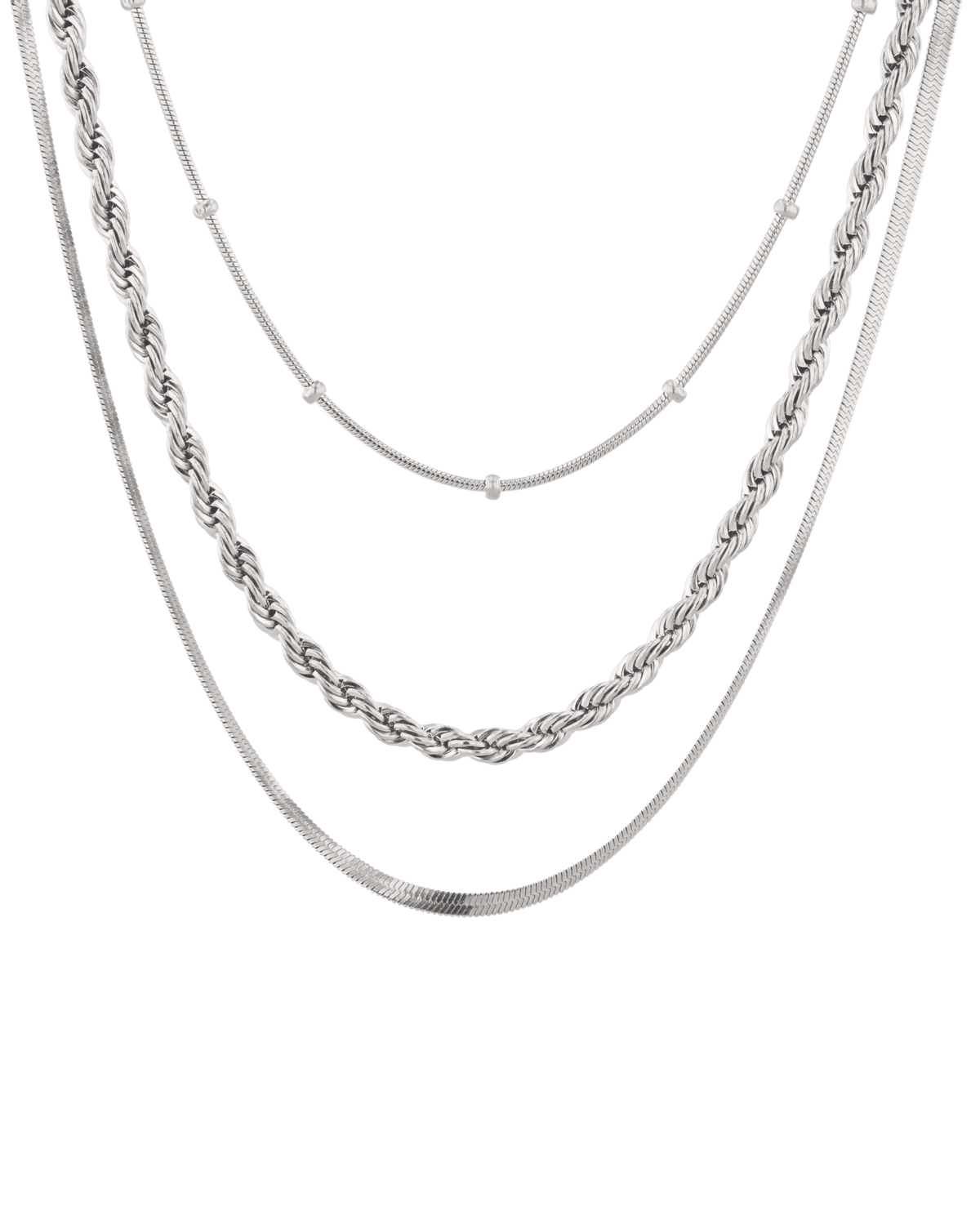 Image of Necklaces. Product name - Rope Trinity Silver Chain Necklace Set in colour by brand - LAVANA