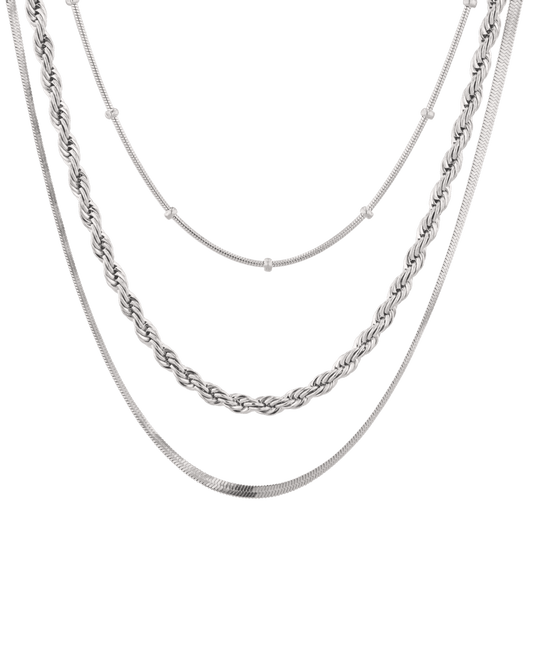Image of Necklaces. Product name - Rope Trinity Silver Chain Necklace Set in colour by brand - LAVANA