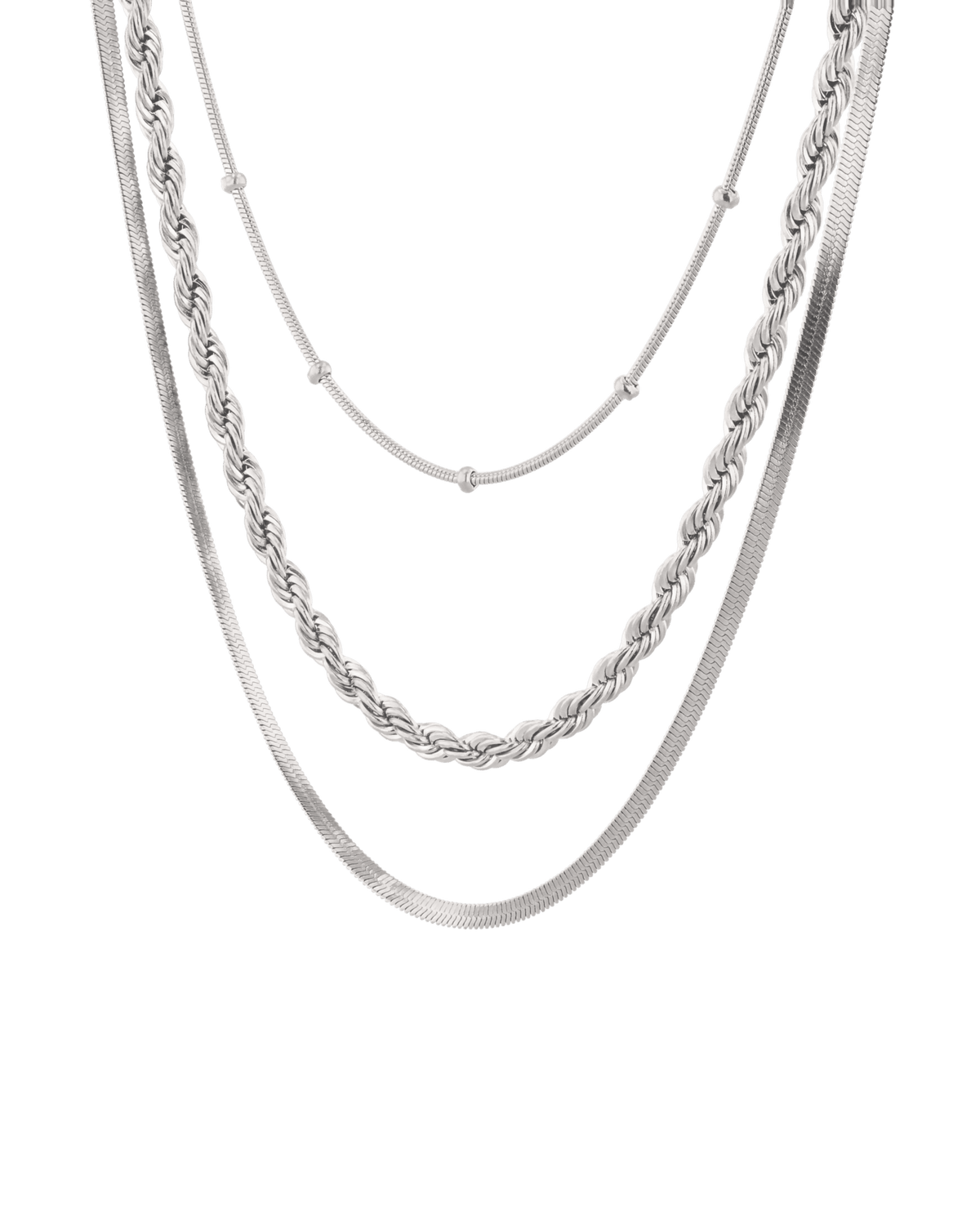LAVANA Rope Trinity Silver Chain Necklace Set