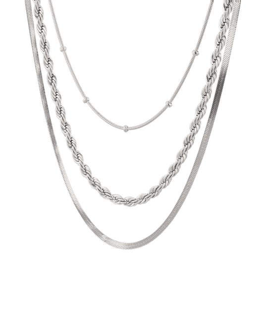LAVANA Rope Trinity Silver Chain Necklace Set
